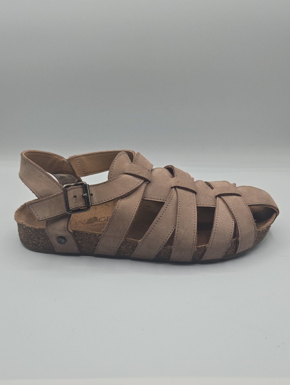 Haflinger Paula Taupe Nubuck Leather Fisherman Sandals Cork Footbed EU 39 US 8.5